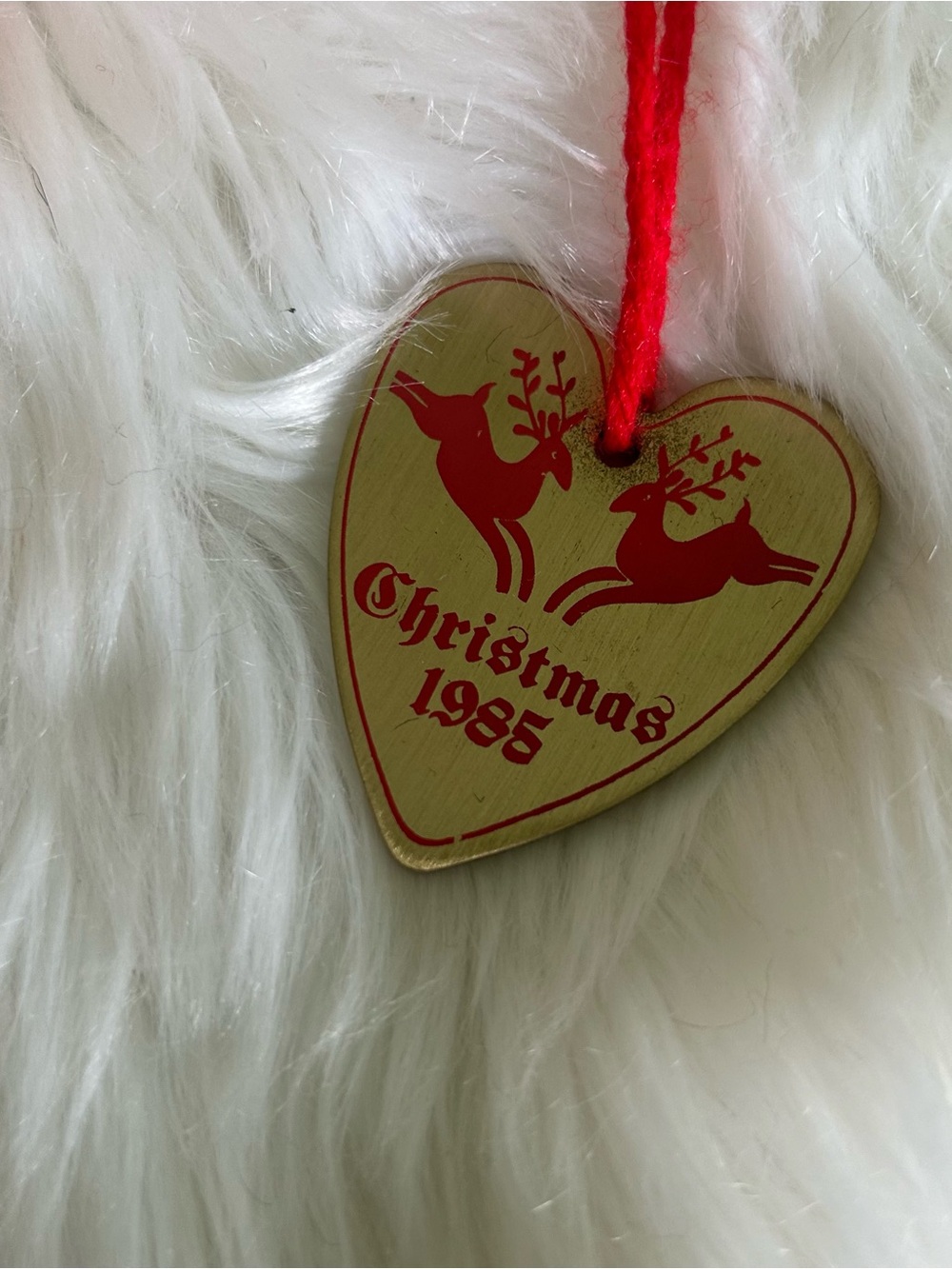 Vintage Baldwin 1985 Solid Brass Heart Christmas Ornament Red Reindeer Retro